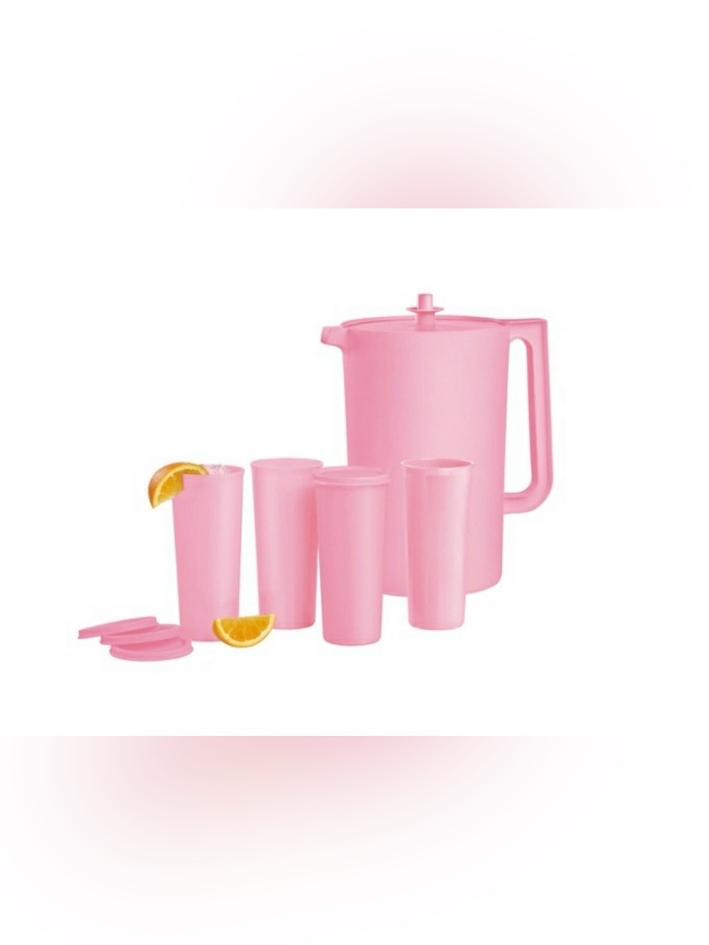 Pink Tupperware Heritage Pitcher & 4-Tumbler Set w/ Lids The Vintage Collection